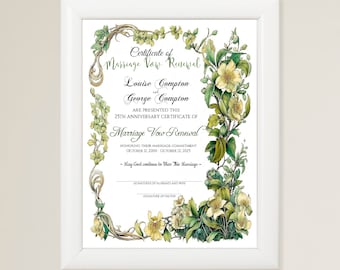 Glorious Garden of Love Marriage Vow Renewal Certificate 8x10 Template DC/easy Corjl edit/edit & print on own laptop and printer