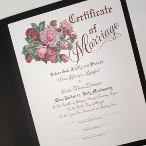 Vintage Garden Certificate of Marriage/optional matching 4.25&quot; x 5.5&quot; plastic laminate of certificate/optional certificate holder