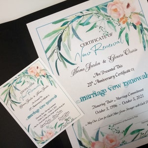 Our Love, Fresh and Renewed Marriage Vow Renewal Certificate 8.5x11/optional matching plastic laminate(s)/optional certificate holder