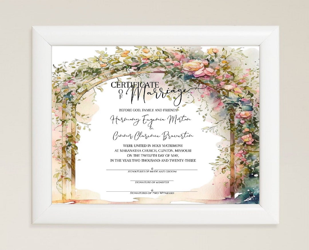 Beneath the Floral Archway Certificate of Marriage Template 8x10/easy ...