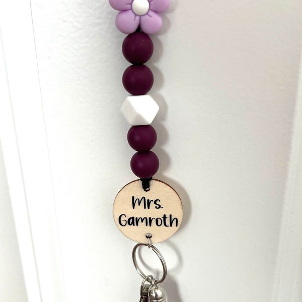 Personalized Teacher Lanyard with name: Adjustable Badge ID Holder with Rainbow/Boho Neutral Style the Perfect Gift for Her!