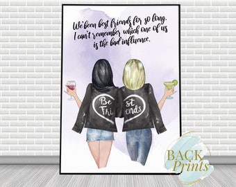 Best friends print, Besties gift, Personalised gift, Printable art, Friends Print, Friendship gift, Birthday present, Friend portrait