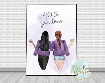 Birthday print, 40th Birthday, Soul Sisters, Personalised Print, Best friend gift, Personalised gift, Birthday present, Best friend portrait