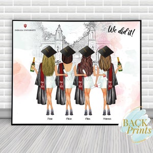 Indiana University, Best friends graduation gift, Besties graduation print, Personalized friends print, University graduation, 4 graduates