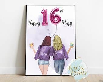 16h Geburtstag, Personalisierter Druck, Beste Freundin, Schwester Geschenk, Geburtstagsgeschenk, 20. Geburtstag, 25. Geburtstag Print