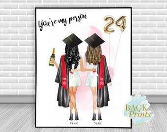 Best friends Graduation print, Roommates graduation gift, Personalized Print, Graduation drawing, Graduation 2025, BFF gift, Graduate gift