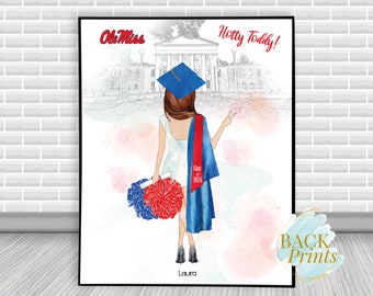 Ole Miss Cheerleader, Personalized gift, Ole Miss print, cheer pompoms, Graduation print, Daughter graduation gift, Class of 2025
