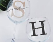 Name Initial Personalized Gift Gin Tall Glasses in Black White Gold Rose Gold Metallic