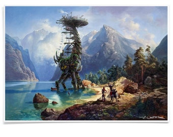 Art Print HZD Coming Home, Longneck Landscape, Printed with Archival-Ink, Game Inspired Mashup Art Signed by the Artist