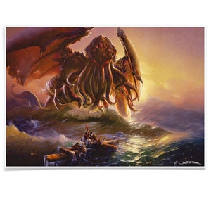 Impresión de arte Cthulhu y la Novena Ola, inspirada en Lovecraft, Hecho con tinta de archivo, arte pastiche firmado por el artista