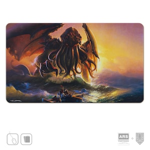 Cthulhu Spielmatte, Lovecraft inspirierte Gaming Mat für TCGs, Mashup Kunst hergestellt in Deutschland und vom Künstler signiert
