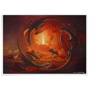 Kunstdruck Drachen am Vesuv, Landschafts Gemälde, Hergestellt mit Archivtinte, Mashup Kunst signiert vom Künstler