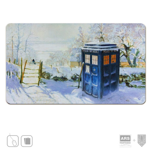 Spielmatte Tardis + Monet, XL-Mousepad, TCG Playmat Hergestellt in Deutschland, Mashup Vom Künstler signiert