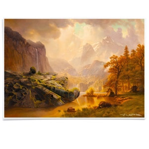 Tirage d'art Faucon Millenium sur les montagnes, paysage Star Wars, réalisé à l'encre d'archives, signé par l'artiste