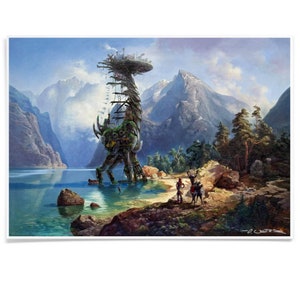 Art Print HZD Coming Home, Longneck Landscape, Printed with Archival-Ink, Game Inspired Mashup Art Signed by the Artist