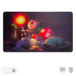 Tapete de juego Mario Items and Still Life, alfombrilla de ratón XL TCG, tapete de juego fabricado en Alemania, arte Mashup firmado por el artista