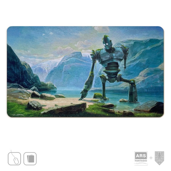 Playmat Giant at Lake - XL Mousepad, Robot MtG Mat Made in Germany, Movie Inspired Pastiche Art Signed by Artist
