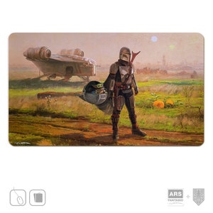 Tapete de brincar Mando e Grogu, tapete de brincar TCG inspirado no filme, feito na Alemanha, arte Mashup assinada pelo artista