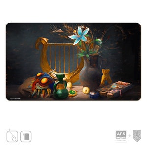 Tapete de juego y naturaleza muerta de Zelda Items, tapete de juego retro para TCG, arte mashup hecho en Alemania, firmado por el artista.