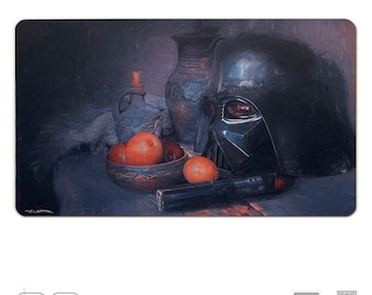 Tappetino da gioco con elmo di Darth Vader e natura morta, ispirato a Star Wars, prodotto in Germania e firmato dall'artista.