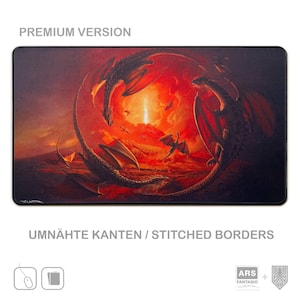 Umnähte Spielmatte Drachen am Vesuv, Fantasy inspirierte TCG Playmat Mousepad Hergestellt in DE, Vom Künstler signiert