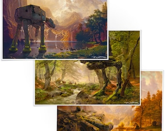 3x Art Print Bundle AT-ST ATAT Walker & Falcon in Landscape Printed with Archival-Ink, Mashup Art Signed by Artist