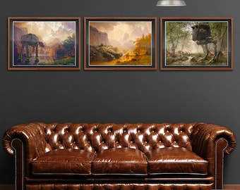 3 x Art Prints, 2 Walker and Falcon - StarWars Landscape, Hecho con tinta de archivo, pastiche firmado a mano por el artista