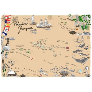 Carte illustrée de la Polynésie française