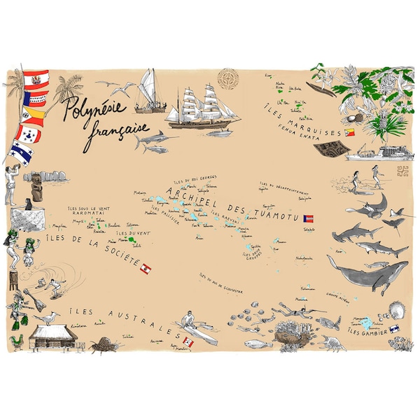 Carte illustrée de la Polynésie française