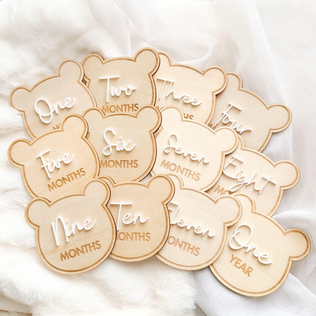 Teddy Bear Baby Monthly Milestone Set – 1 to 12 Months + One Year ...