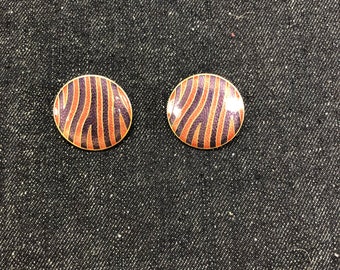 Vintage Purple Pink Swirl Round Statement Metal Earrings