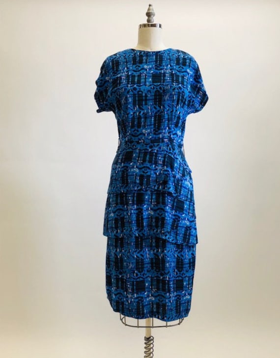 Vintage Blue Tiered Rayon Dress