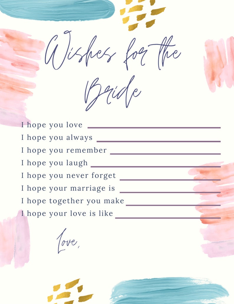 Wishes for the Bride Bridal Shower Printable Etsy