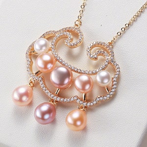 Freshwater Pearls Longevity Charm Pendant Necklace - Natural Pearls- 18K Gold Plated Chain Necklace - Minimalist Style For Good Luck -MD910