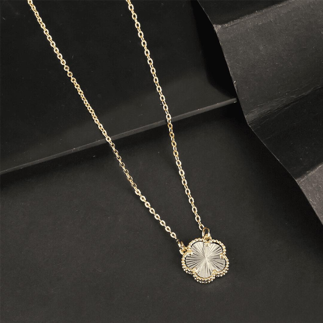 Parure De Bijoux Or 18 Carats - Collier, Bracelet, Boucles D'oreilles Motif Trèfle Et Onyx - Neuf étiqueté