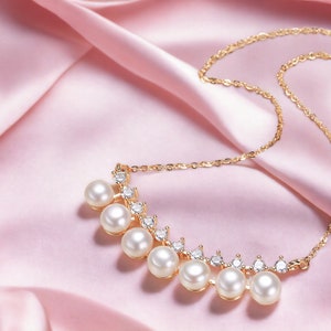 6mm Perfect Freshwater Pearls Zircon Pendant Necklace - Cultured Pearls - 18K Gold Filled Chain Necklace - Minimalist Parallel Style -MD178