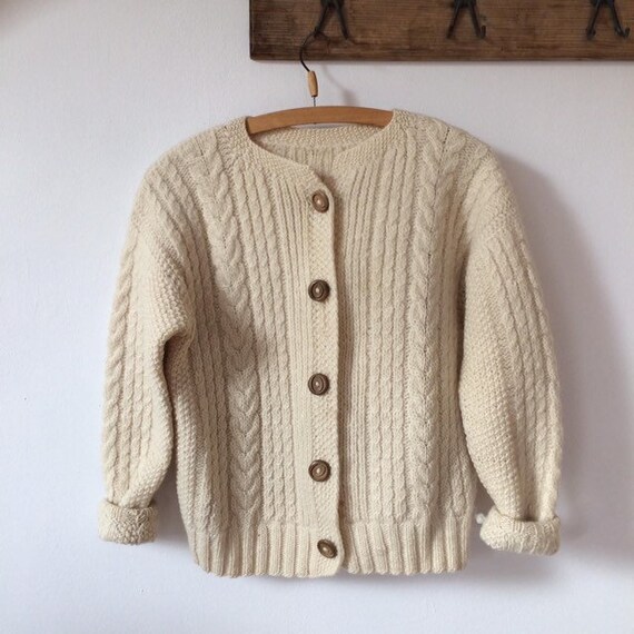 Beige Wool Handknitted Cardigan Sweater