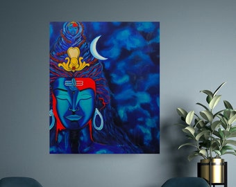 Shiva painting, Shiva art, Shiva decor, wall decor, wall art, wall hanging, gifts, original art, glow in the dark, Indian folk art, Indian