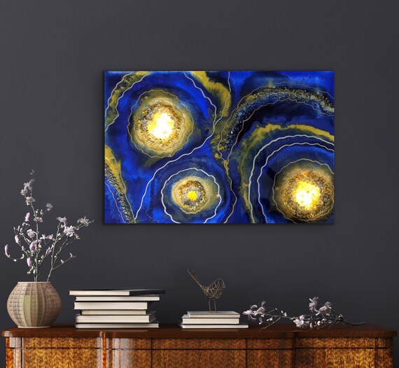 Resin Geode Art Backlit Wall Decor Azurite Druzy Blue Resin Etsy