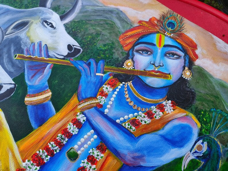 Lord Krishna Art, Lord Krishna Painting, Original Painting, Wall Art, Wall Hanging, Indian Art