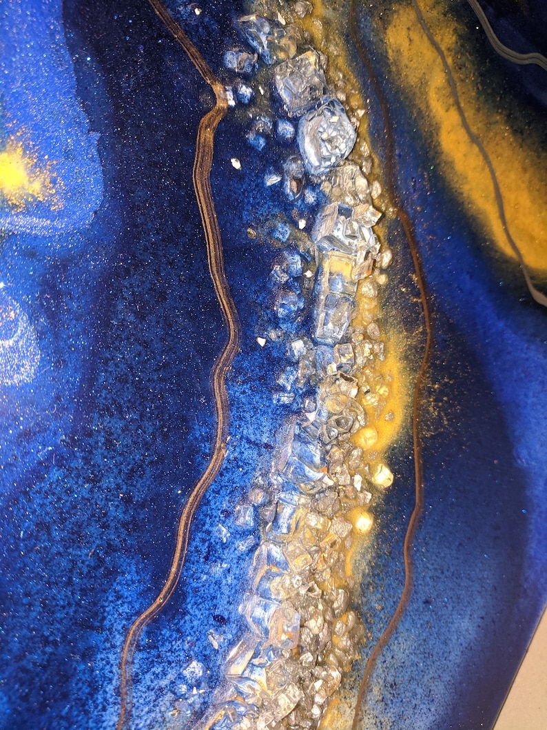 Resin geode art, Backlit wall decor, Azurite druzy, blue resin geode, luxury decor, original art, wall decor, home decor, royal, wall art image 4