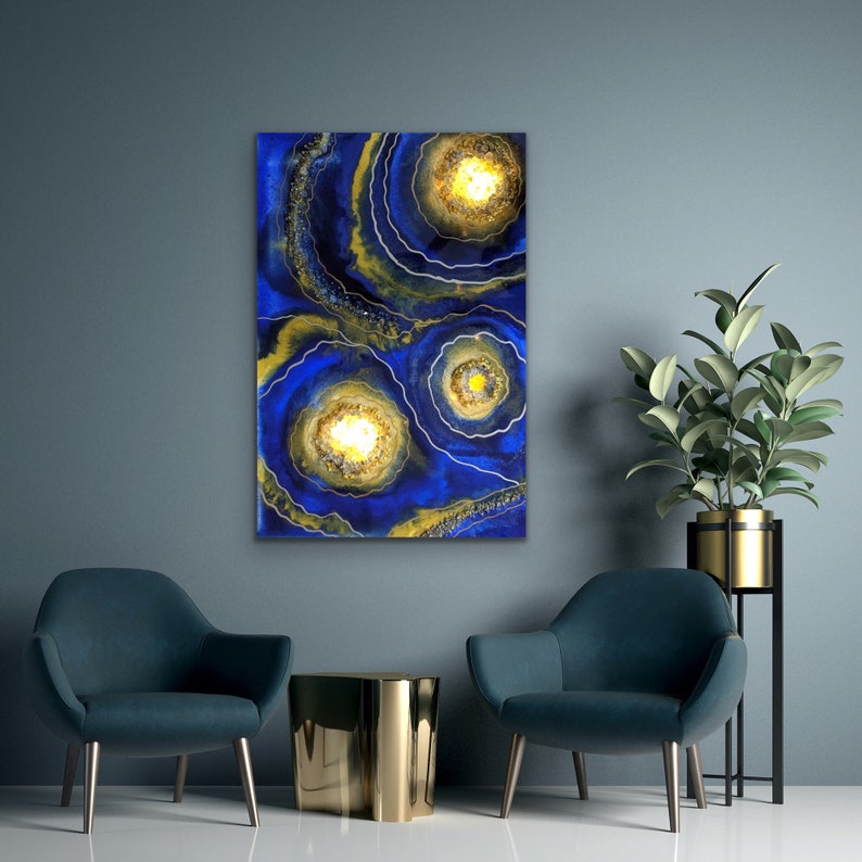 Resin geode art, Backlit wall decor, Azurite druzy, blue resin geode, luxury decor, original art, wall decor, home decor, royal, wall art image 10