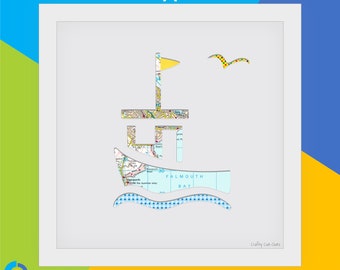 Cornish Fishing Boat, "Catch of the Day" Cut-Out Art (Textured White), Perfect Gift