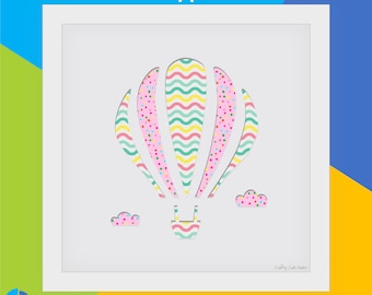 Hot Air Balloon, "Up, Up And Away" Cut-Out Art (Textured White), Nursery Gift