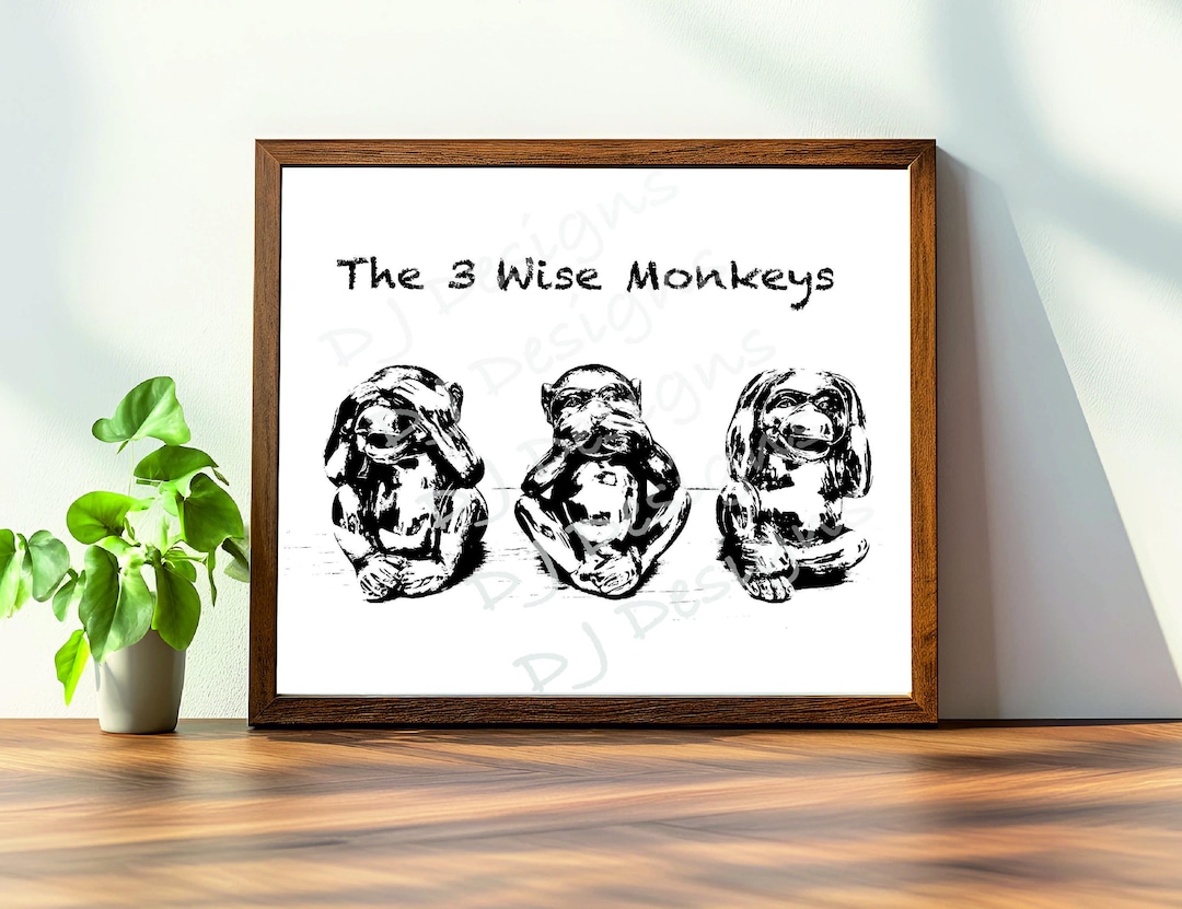 The 3 Wise Monkeys Clipart Wall Art Wall Decor Digital Poster Graphic ...