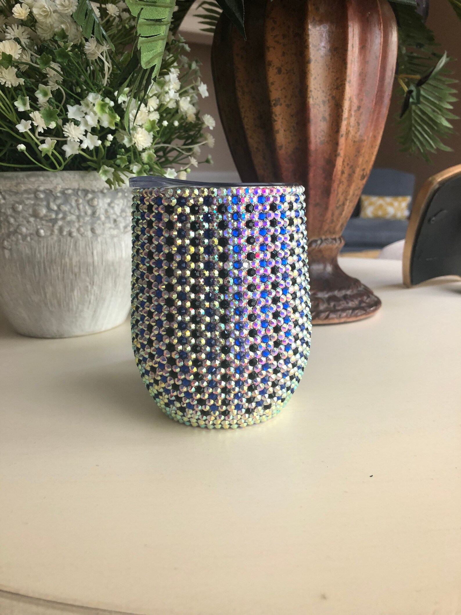 Crystal Rhinestone Bling 12oz Stainless Steal Wine Tumbler Etsy