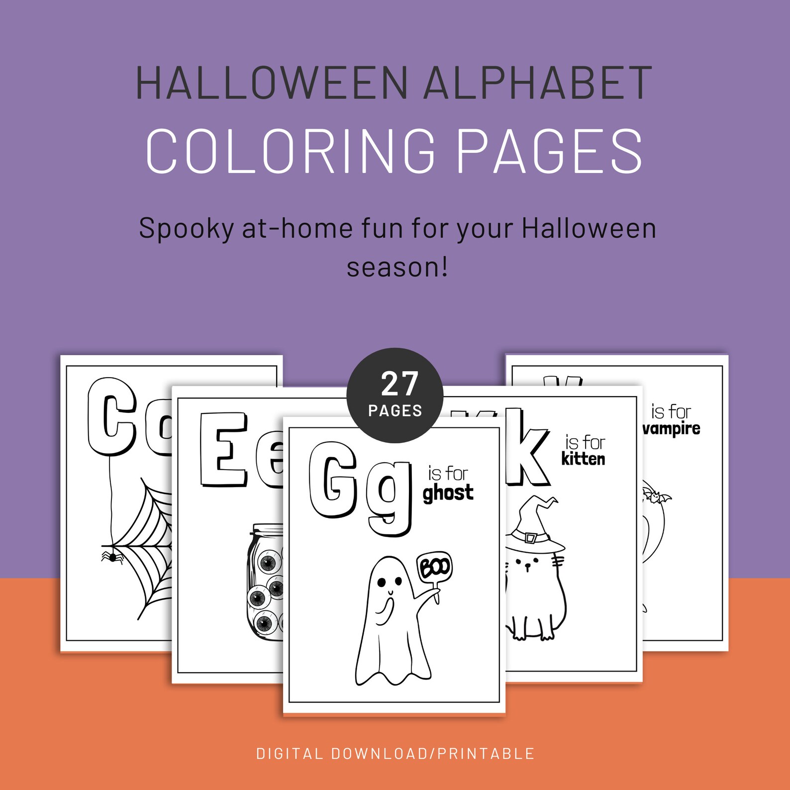 Halloween Alphabet Coloring Pages / Printable Coloring Pages / - Etsy