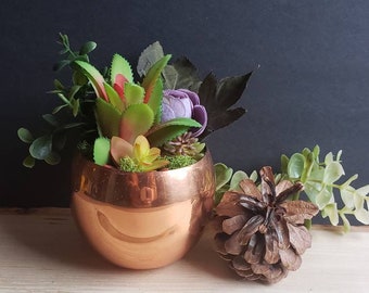 Faux Succulent Arrangement, Vintage Planter, Rustic Decor, Artificial Plants, Personalized, Gift For Mom, Presents For Women, Shelf Decor