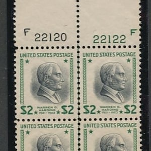 US Briefmarken Sammler Scott Katalog #833 2 Dollar Warren Harding, Platte 4er Block, Original Gum Mint No Hinge (MNH) Wahl sehr gut