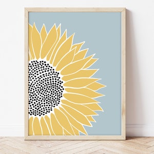 Sunflower art print, yellow flower wall decor, unframed floral art print, sunflower illustration, boho wall hanging, bedroom prints